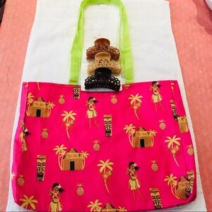 Tote bag Hawaiian & 3 fancy hair clips! 4 pieces!